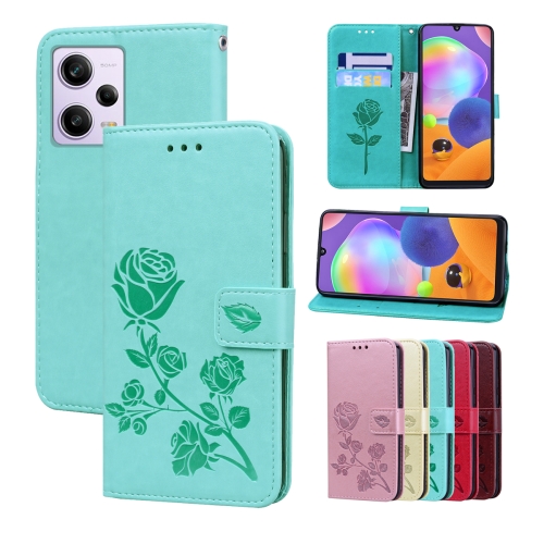 

For Xiaomi Redmi Note 12 Pro 5G Global Rose Embossed Flip PU Leather Phone Case(Green)
