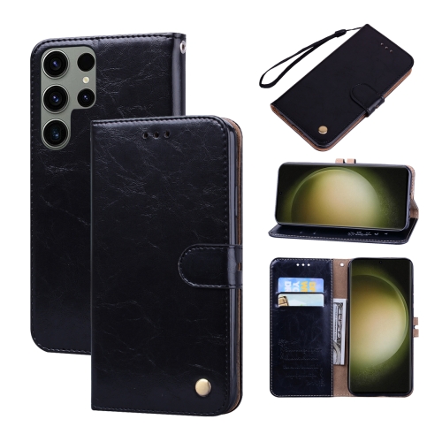 

For Samsung Galaxy S23 Ultra 5G Oil Wax Texture Leather Phone Case(Black)