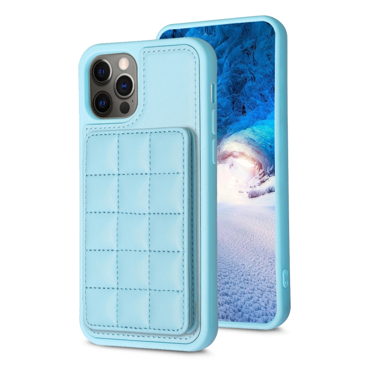 

For iPhone 12 Pro Max Grid Card Slot Holder Phone Case(Blue)