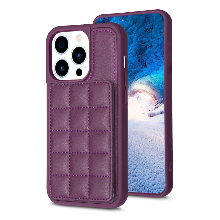 

For iPhone 14 Pro Max Grid Card Slot Holder Phone Case(Dark Purple)