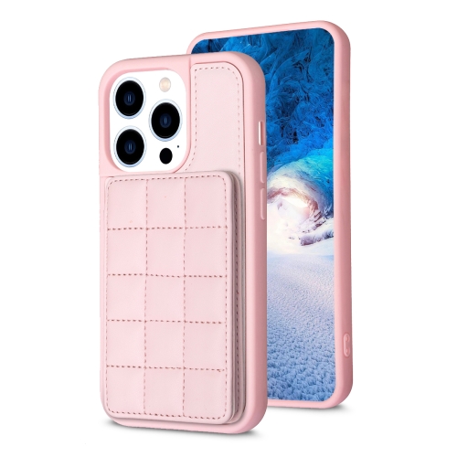 

For iPhone 14 Pro Max Grid Card Slot Holder Phone Case(Pink)