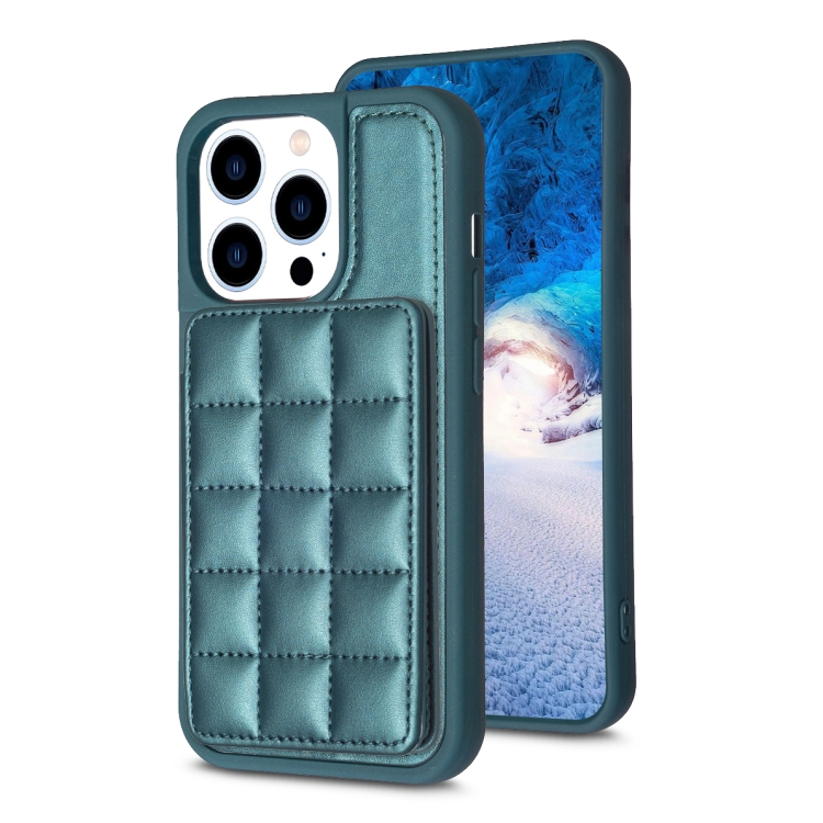 

For iPhone 14 Pro Grid Card Slot Holder Phone Case(Green)