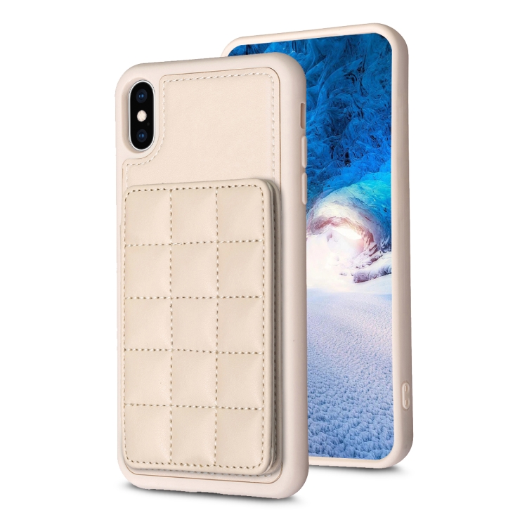 

For iPhone XS Max Grid Card Slot Holder Phone Case(Beige)