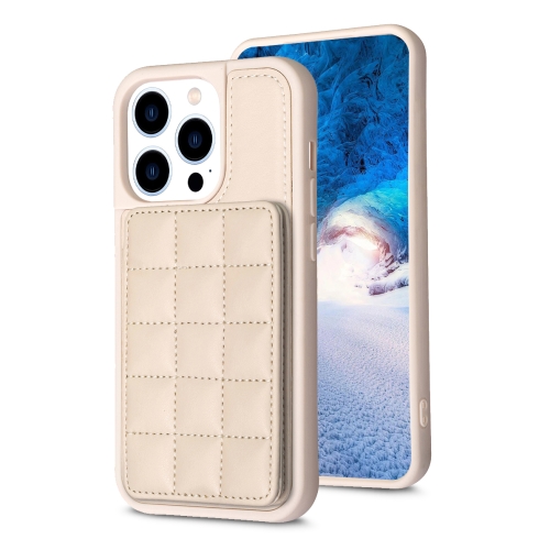 

For iPhone 15 Pro Max Grid Card Slot Holder Phone Case(Beige)