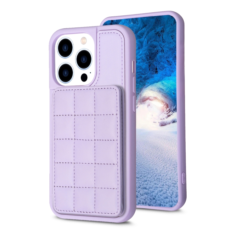 

For iPhone 15 Pro Grid Card Slot Holder Phone Case(Light Purple)