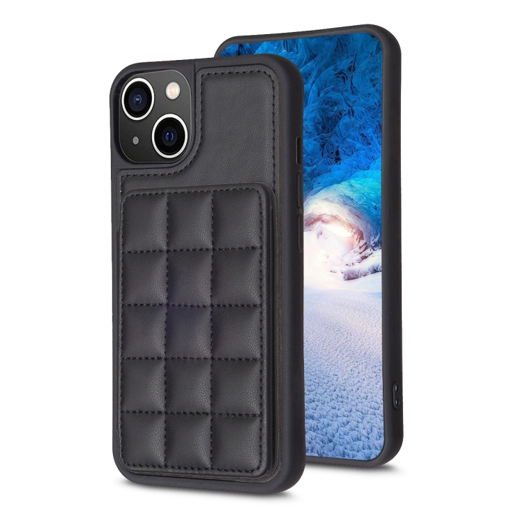 

For iPhone 15 Grid Card Slot Holder Phone Case(Black)