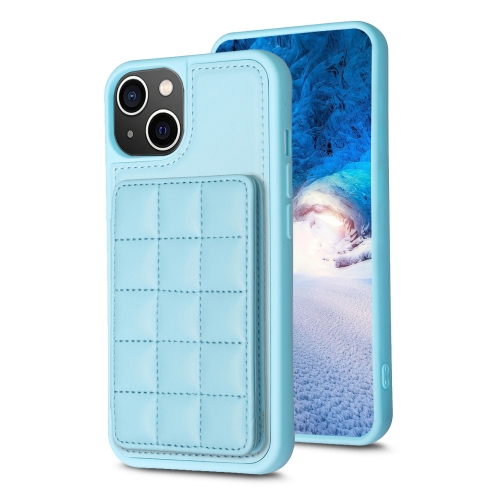 

For iPhone 15 Grid Card Slot Holder Phone Case(Blue)