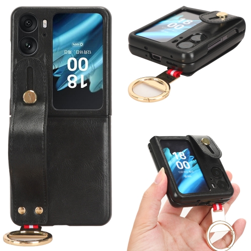 

For OPPO Find N2 Flip Wristband Leather Back Phone Case(Black)