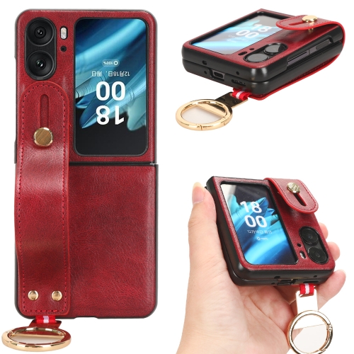 

For OPPO Find N2 Flip Wristband Leather Back Phone Case(Red)