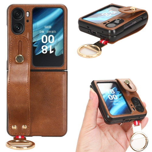 

For OPPO Find N2 Flip Wristband Leather Back Phone Case(Brown)