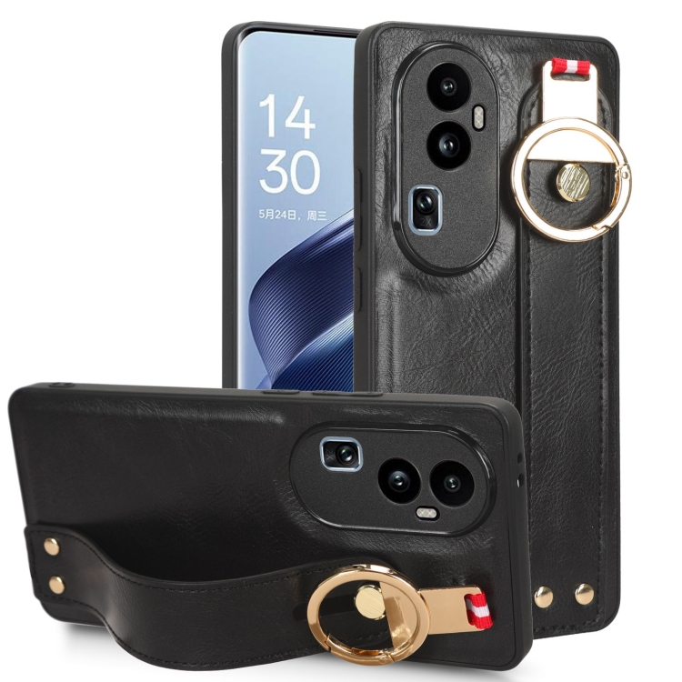

For OPPO Reno10 Pro 5G Wristband Leather Back Phone Case(Black)