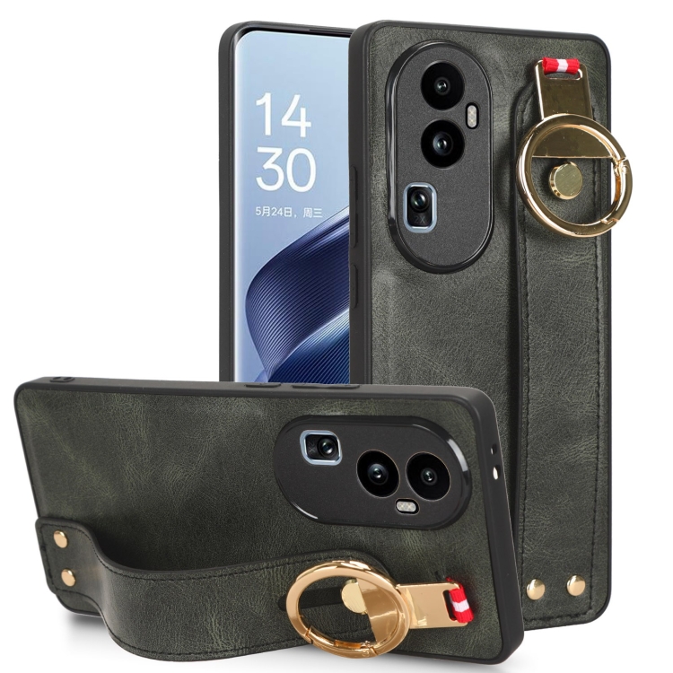 

For OPPO Reno10 Pro 5G Wristband Leather Back Phone Case(Green)