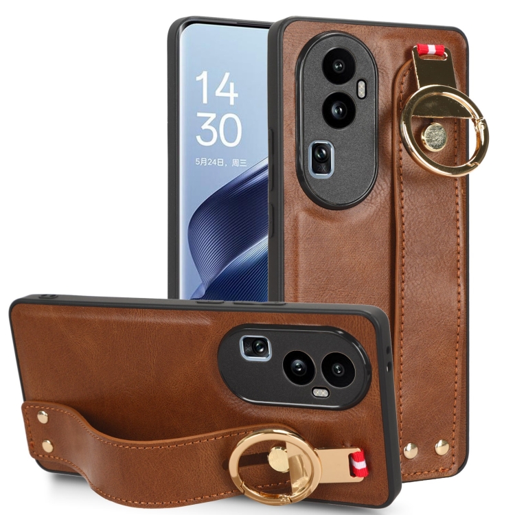 

For OPPO Reno10 Pro 5G Wristband Leather Back Phone Case(Brown)