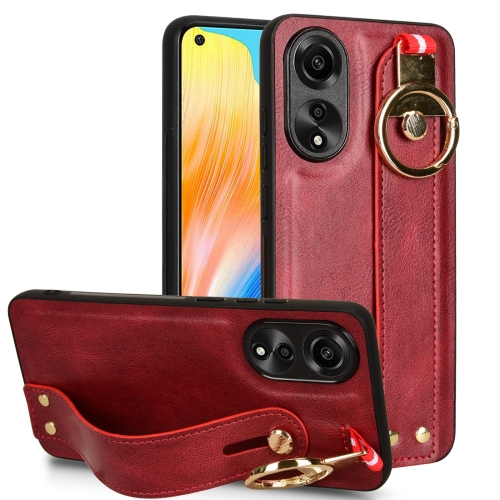 

For OPPO A78 4G Wristband Leather Back Phone Case(Red)