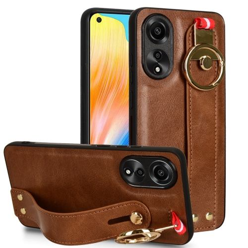 

For OPPO A78 4G Wristband Leather Back Phone Case(Brown)