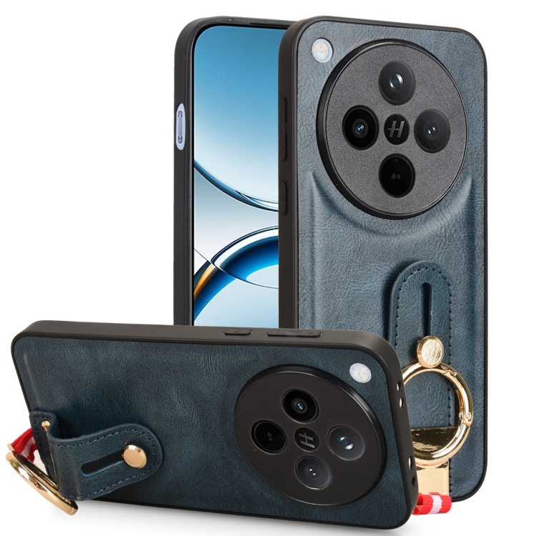 

For OPPO Find X8 Wristband Leather Back Phone Case(Blue)