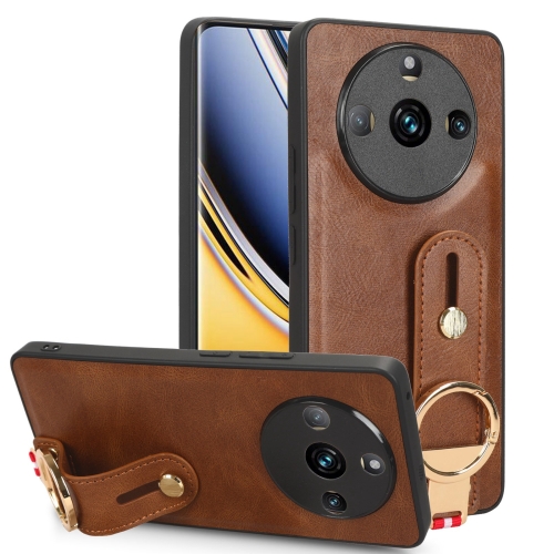 

For Realme 11 Pro / 11 Pro+ Wristband Leather Back Phone Case(Brown)