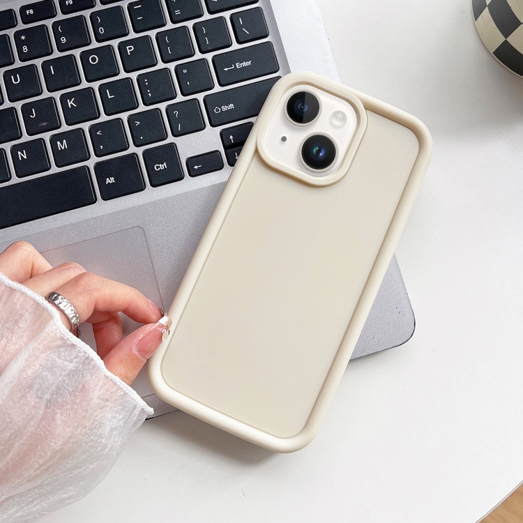 

For iPhone 14 Shockproof Frame Frosted TPU Phone Case(Beige)
