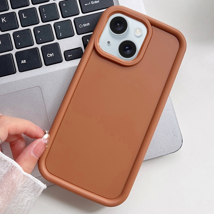 

For iPhone 15 Plus Shockproof Frame Frosted TPU Phone Case(Brown)