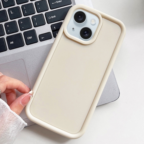 

For iPhone 15 Shockproof Frame Frosted TPU Phone Case(Beige)