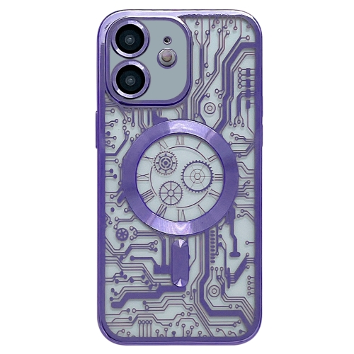 

For iPhone 11 Electroplated Circuit Board Pattern MagSafe Phone Case(Purple)