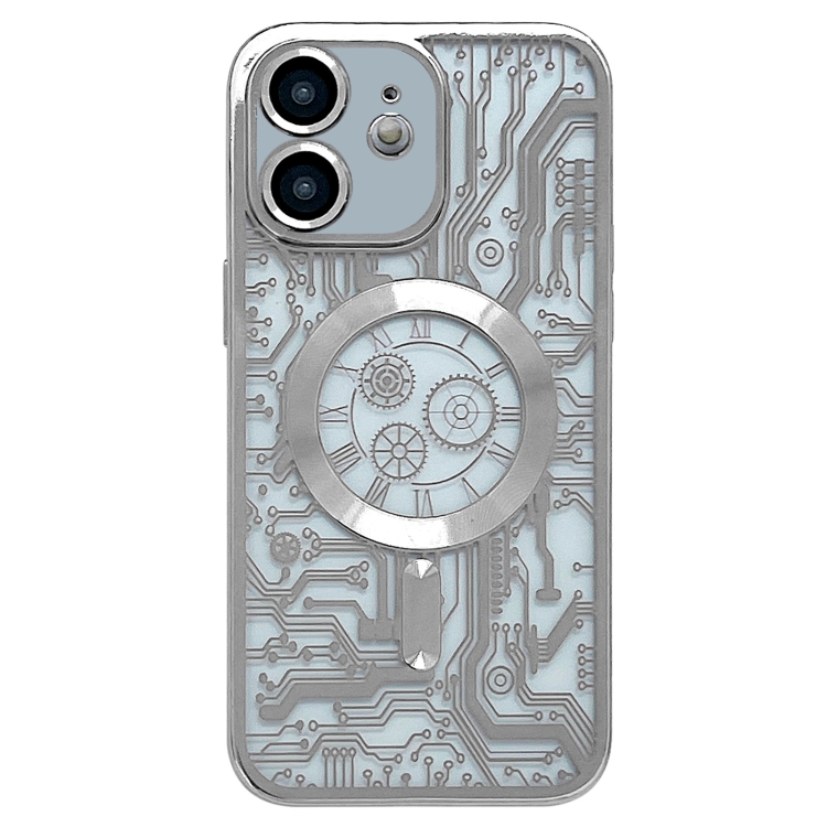 

For iPhone 11 Electroplated Circuit Board Pattern MagSafe Phone Case(Silver)