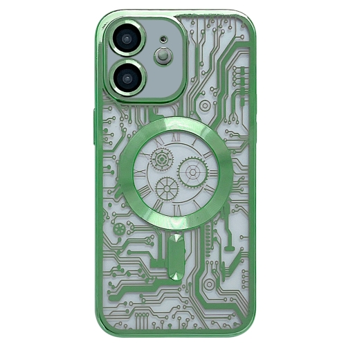 

For iPhone 11 Electroplated Circuit Board Pattern MagSafe Phone Case(Green)