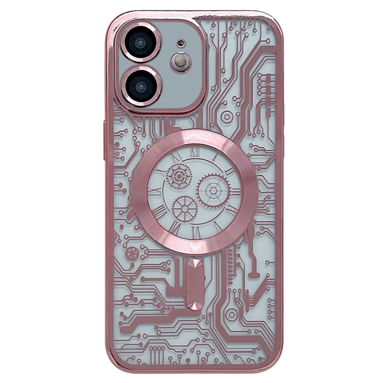 

For iPhone 11 Electroplated Circuit Board Pattern MagSafe Phone Case(Pink)