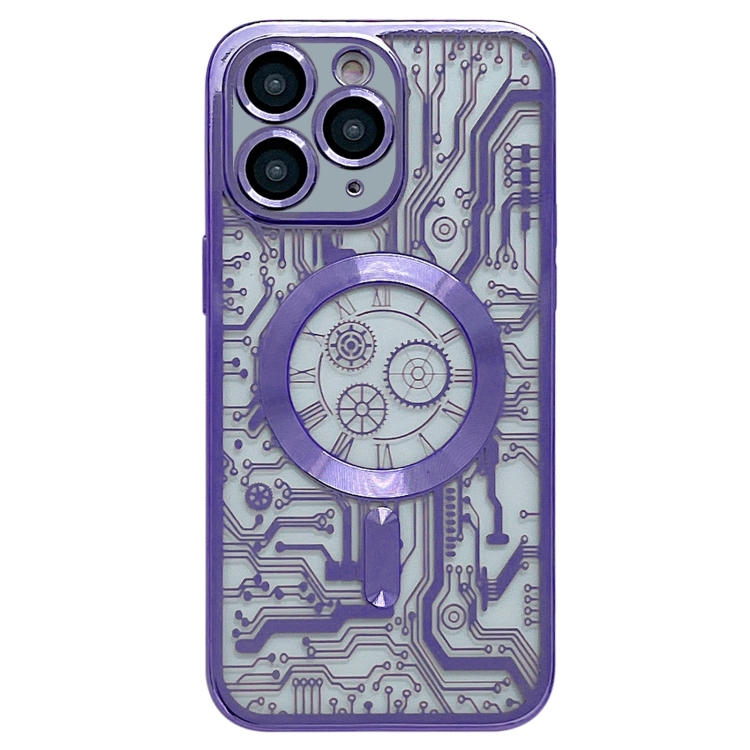 

For iPhone 11 Pro Electroplated Circuit Board Pattern MagSafe Phone Case(Purple)