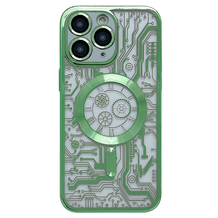 

For iPhone 11 Pro Electroplated Circuit Board Pattern MagSafe Phone Case(Green)