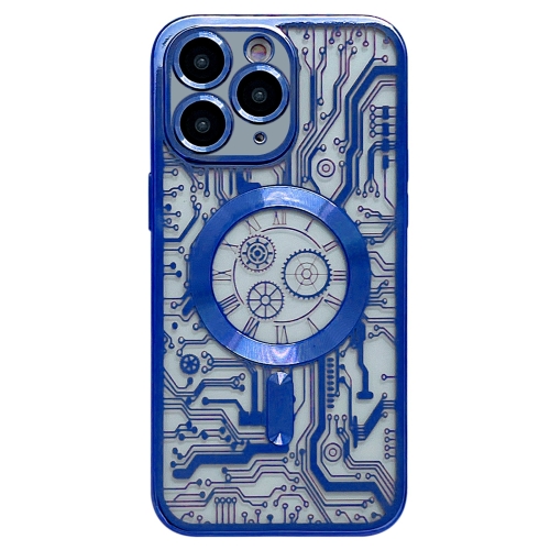 

For iPhone 11 Pro Max Electroplated Circuit Board Pattern MagSafe Phone Case(Dark Blue)