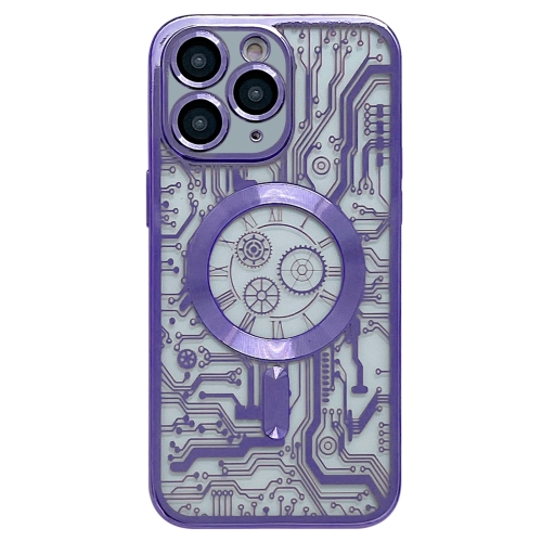 

For iPhone 11 Pro Max Electroplated Circuit Board Pattern MagSafe Phone Case(Purple)