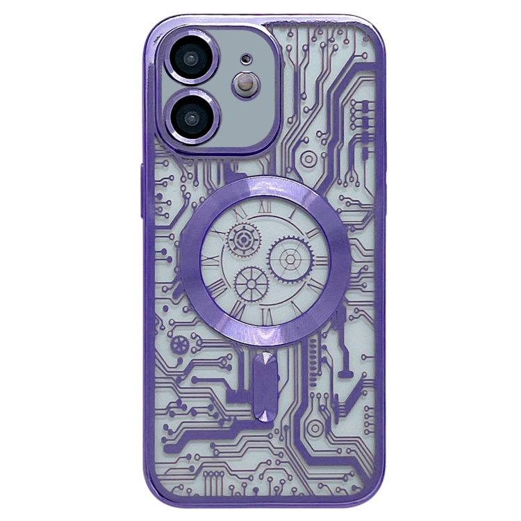 

For iPhone 12 Electroplated Circuit Board Pattern MagSafe Phone Case(Purple)
