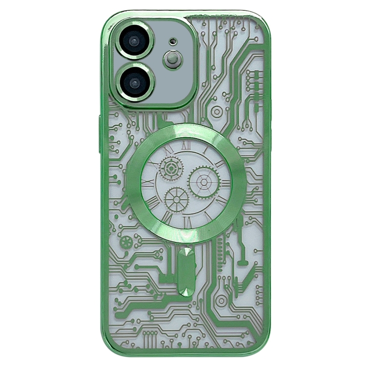 

For iPhone 12 Electroplated Circuit Board Pattern MagSafe Phone Case(Green)
