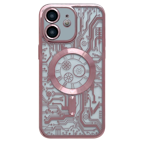 

For iPhone 12 Electroplated Circuit Board Pattern MagSafe Phone Case(Pink)