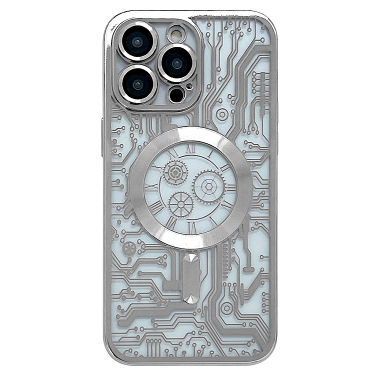 

For iPhone 12 Pro Electroplated Circuit Board Pattern MagSafe Phone Case(Silver)