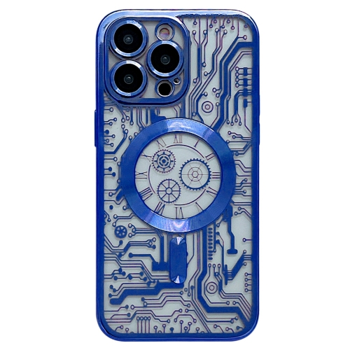 

For iPhone 12 Pro Max Electroplated Circuit Board Pattern MagSafe Phone Case(Dark Blue)