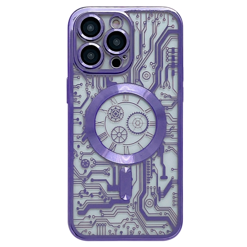 

For iPhone 12 Pro Max Electroplated Circuit Board Pattern MagSafe Phone Case(Purple)