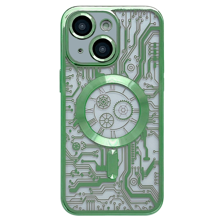 

For iPhone 13 Electroplated Circuit Board Pattern MagSafe Phone Case(Green)