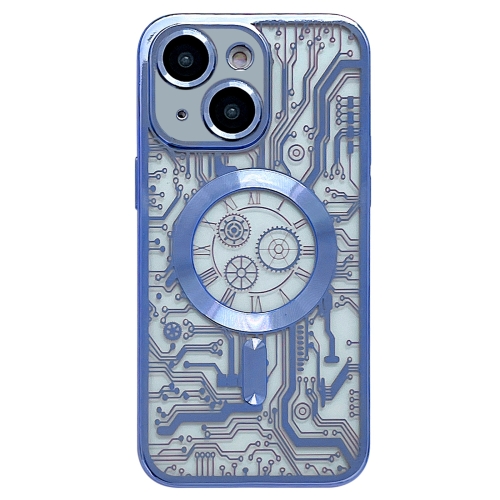 

For iPhone 14 Electroplated Circuit Board Pattern MagSafe Phone Case(Sierra Blue)