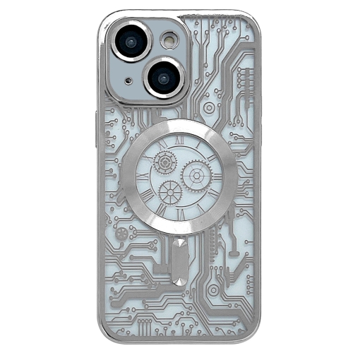 

For iPhone 14 Electroplated Circuit Board Pattern MagSafe Phone Case(Silver)