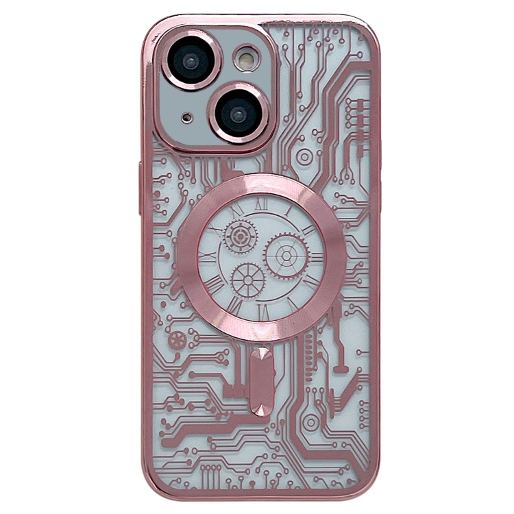 

For iPhone 14 Electroplated Circuit Board Pattern MagSafe Phone Case(Pink)