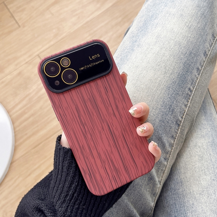 

For iPhone 14 Wood Grain TPU Phone Case with Lens Film(Red)