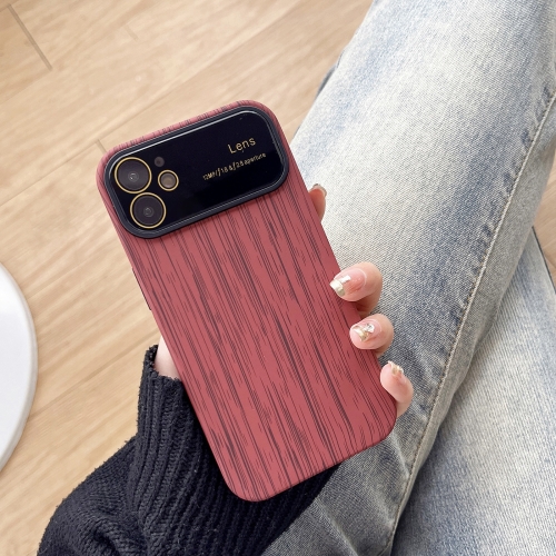 

For iPhone 12 Wood Grain TPU Phone Case with Lens Film(Red)