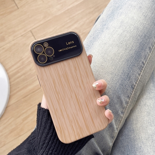 

For iPhone 12 Pro Max Wood Grain TPU Phone Case with Lens Film(Khaki)