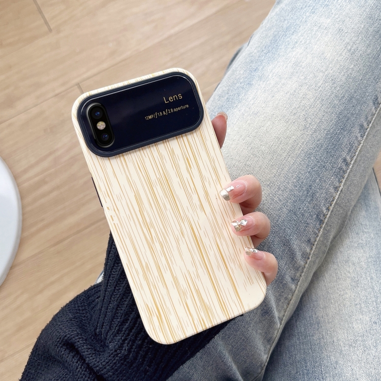 

For iPhone X / XS Wood Grain TPU Phone Case with Lens Film(Beige)