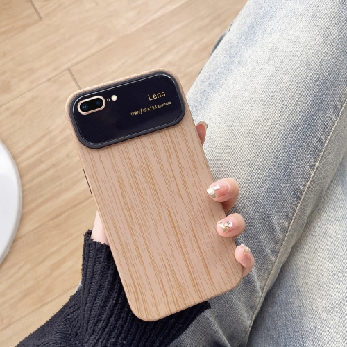 

For iPhone 8 Plus / 7 Plus Wood Grain TPU Phone Case with Lens Film(Khaki)
