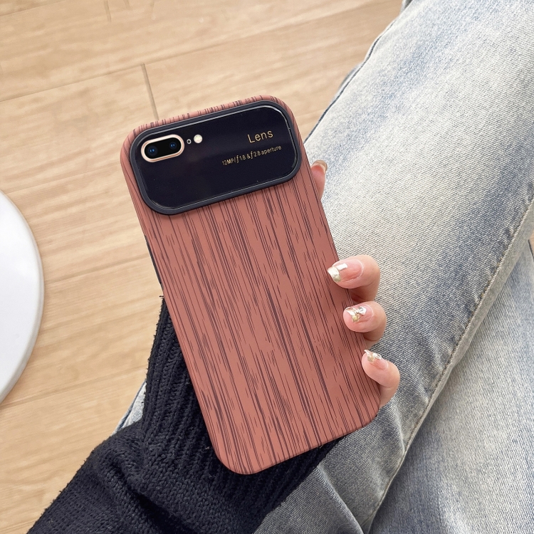 

For iPhone 8 Plus / 7 Plus Wood Grain TPU Phone Case with Lens Film(Brown)