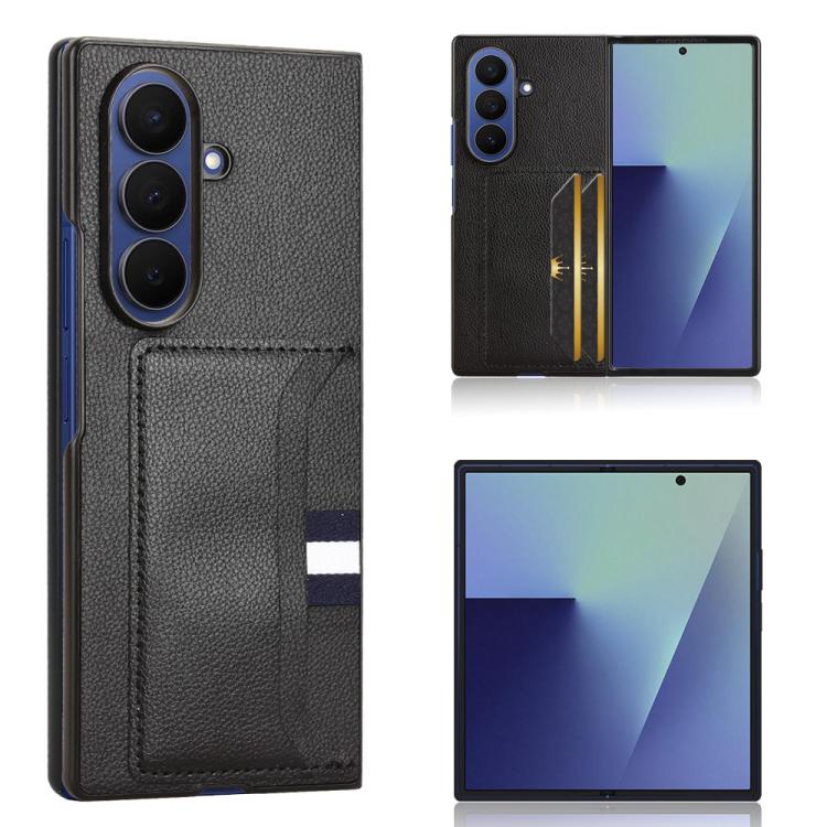 

For Samsung Galaxy Z Fold7 5G Litchi Texture Card Slots Back Cover Phone Case(Black)