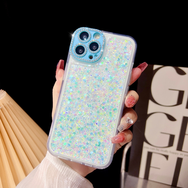 

For iPhone 14 Pro Max Luminous Epoxy TPU Glitter Phone Case(Blue)